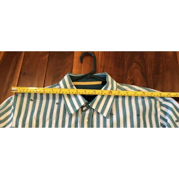Nick (It) It Men's L Green Paisley Striped Long Sleeve Button Down Shirt - Picture 9 of 15